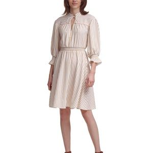 Textured Stripe Balloon- Sleeve Dress